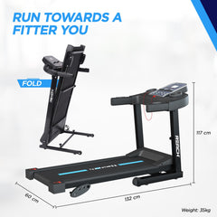 Reach T400 4HP Peak Multipurpose Automatic Foldable Treadmill with Manual Incline & LCD Display | Treadmill for Home 120 Kg | Electric Motorized Running Machine for Home Gym | Max Speed 12km/hr