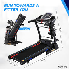 REACH Runner Pro 3HP Peak DC Motorized Foldable Treadmill + Massager & Twister | 15 Level Auto Incline | Max Speed 16 Km/H & User Wt. 130 Kg | Running Machine for Home Gym with LCD Display & Bluetooth