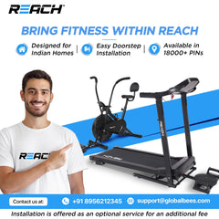 REACH Jogger Pro 2HP Peak DC Motorized Foldable Treadmill for Home Use | Max Speed 14 Km/H & User Wt. 110 Kg | Running Machine for Home Gym with LCD Display & Bluetooth | Heart Rate & Pulse Sensor