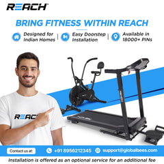 Reach T-95 Falcon Manual Treadmill for Home Workout | Foldable Treadmill with Wheels & Manual Incline | Fitness Machine for Home Gym with LCD Display | 12 Months Warranty | Max User Weight 100 kg