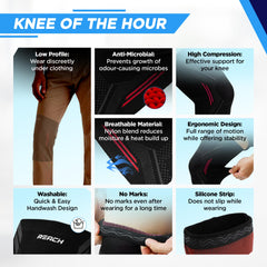 REACH Knee Support For Men Gym | Knee Support For Women | Knee Caps For Women & Men| Knee Pain Relief Products | Knee Guard & Leg Support | Knee Brace For Knee Pain | Knee Pad | Knee Belt | Red-Small