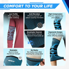 REACH Elbow Support for Gym | Elbow Band for Pain Relief | Nylon Material | Tennis Elbow Band for Men & Women | Elbow Guard Cricket, Badminton & Sports | Compression Technology & No Marks | Blue-Small