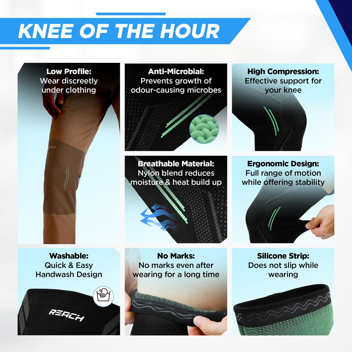 REACH Knee Support For Men Gym | Knee Support For Women |Knee Caps For Women & Men| Knee Pain Relief Products | Knee Guard & Leg Support | Knee Brace For Knee Pain | Knee Pad | Knee Belt |Green-Small