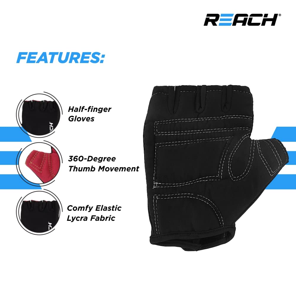 Reach Gym Gloves for Fitness Exercise Training and Workout with Wrist Wrap for Protection with Half-Finger Length for Men & Women (L, Black)