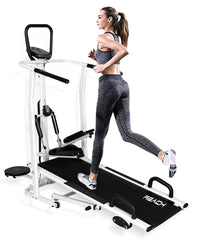 Reach 100 4 in 1 Manual Treadmill for Home Gym | Multi-Functional (Jogger, Twister, Stepper & Push-up bar) Treadmill | 3 Level Manual Incline | for Full Body Workouts | Max User Weight 120kg