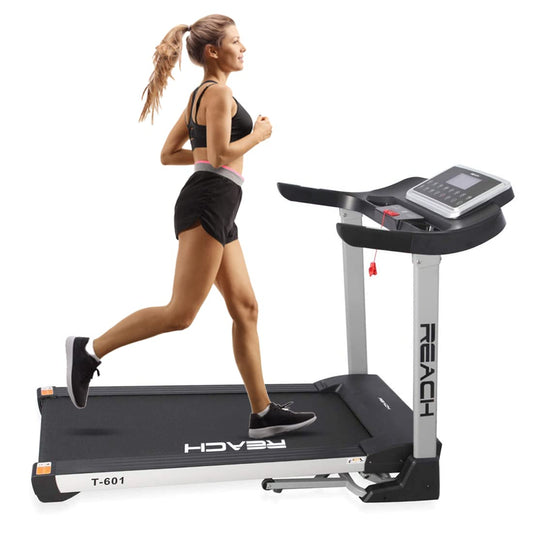 Reach T-601 5.5 HP Peak Foldable Treadmill | Auto Incline with Powerful Motor for Jogging Running Fitness | For Home Gym Cardio | Max User Weight 110 Kgs | With 15 Preset Workouts & LCD display