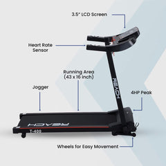 Reach T-400 [4HP Peak] Multipurpose Automatic Treadmill with Manual Incline and LCD Display Perfect for Home use - Electric Motorized Running Machine for Home Gym (Max Speed 12km/hr)