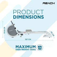 Reach RW-1000 Rowing Machine for Full Body Workout at Home Gym | Foldable Rower Machine with Magnetic Resistance, LCD Display & Flywheel | Rower Equipment for Core Strength & Glutes | Maximum User weight 130kgs