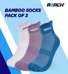 REACH Bamboo Ankle Socks for Men & Women | Breathable Mesh & Odour Free Socks | Sports & Gym Socks | Soft & Comfortable | Pack of 3 | White, Lavender & Sky Blue