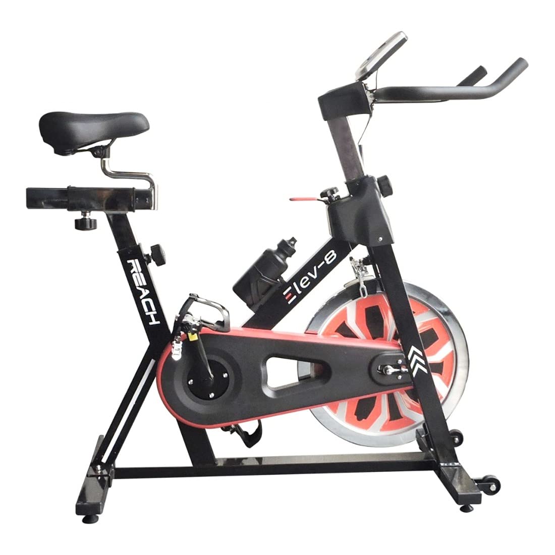 Reach Elev-8 Spin Bike for Home Gym Exercise Cycle with Ajustable Seat and Handle | Best at Home Gym Equipment for Fitness Training Wool Felt Resistance [18 kg Flywheel]