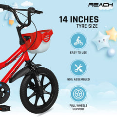 Reach Pluto 14T Juniors Kids Cycle with ‎Training Wheels, for Boys & Girls | 90% Assembled | Frame Size:12 Inch | Ideal for Height: 3 ft + | Ideal for Ages 2-5 Years