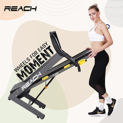 Reach T-300 [4 HP Peak] Motorized Treadmill for Home Gym | Hydraulic Foldable Exercise Machine with Manual Incline for Walking Jogging & Running & Cardio Fitness Training | Max User Weight 100 Kgs 12 km/hr