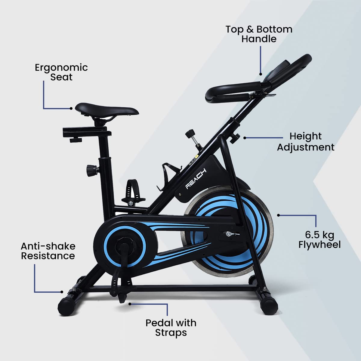 ELEV8 by Reach Vision MII Spin Bike | 6.5 Kg Flywheel | 7 levels of Adjustable Resistance | LCD Monitor | Fitness Cycle for Home Gym | Ideal for Lower Body & Tummy Workout | Max User Weight 110kg