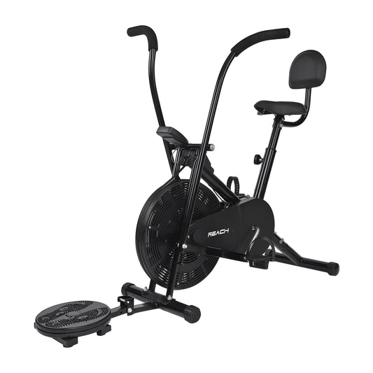 Reach AB-110 BST Air Bike Exercise Cycle with Moving or Stationary Handle | with Back Support Seat & Twister | Adjustable Resistance | Fitness Cycle for Home Gym