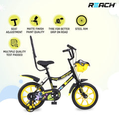 Reach Xplorer 14T Juniors Kids Cycle with ‎Training Wheels, for Boys & Girls | 90% Assembled | Frame Size:12 Inch | Ideal for Height: 3 ft + | Ideal for Ages 2-5 Years