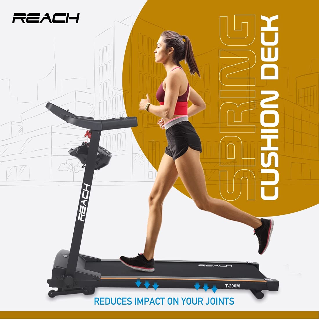 Reach T-200M [4HP Peak] Motorized Running Indoor Treadmill for Home Gym Equipment with Massager, Multi-Function with Manual Incline | | LCD Display with 12 Preset Workouts Exercise Machine | Max User Weight 100 kgs and Speed 12 Km/hr