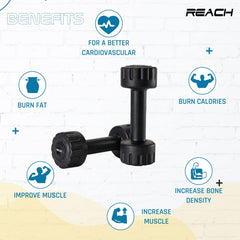 Reach PVC Dumbbell Set Weights| Pack of 2 For Strength Training Home Gym Fitness & Full Body Workout | Easy Grip & Anti- slip Dumbbell for Weight loss (5kg, Black)