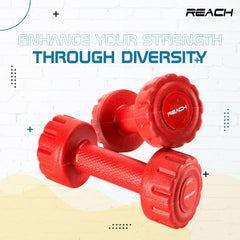 Reach PVC Dumbbell Set Weights| Pack of 2 For Strength Training Home Gym Fitness & Full Body Workout | Easy Grip & Anti- slip Dumbbell for Weight loss (2kg, Red)