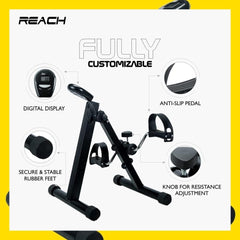 ELEV8 by Reach Mini Cycle Pedal Exerciser with Adjustable Resistance and Digital Display - Suitable for Light Exercise of Legs & Arms, and Physiotherapy at Home