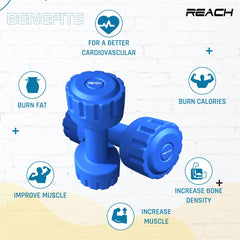 Reach PVC Dumbbell Set Weights| Pack of 2 For Strength Training Home Gym Fitness & Full Body Workout | Easy Grip & Anti- slip Dumbbell for Weight loss (5kg, Blue)