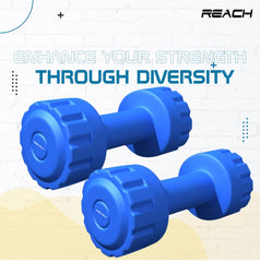 Reach PVC Dumbbell Set Weights| Pack of 2 For Strength Training Home Gym Fitness & Full Body Workout | Easy Grip & Anti- slip Dumbbell for Weight loss (2kg, Blue)