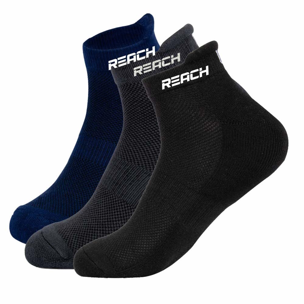 REACH Bamboo Ankle Socks for Men & Women | Breathable Mesh & Odour Free Socks | Sports & Gym Socks | Soft & Comfortable | Pack of 3 | Black, Navy Blue & Dark Grey