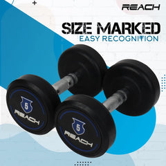 Reach Round Rubber Dumbbells 5 Kg Set of 2 for Men & Women | Gym Equipment Set for Home Gym Workout & Exercise | For Strength Training & Fitness Accessories & Tools