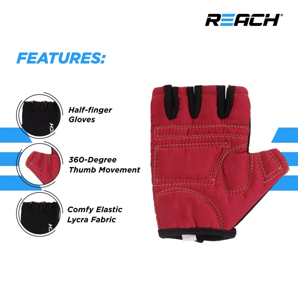 Reach Gym Gloves for Fitness Exercise Training and Workout with Wrist Wrap for Protection with Half-Finger Length for Men & Women (L, Red)