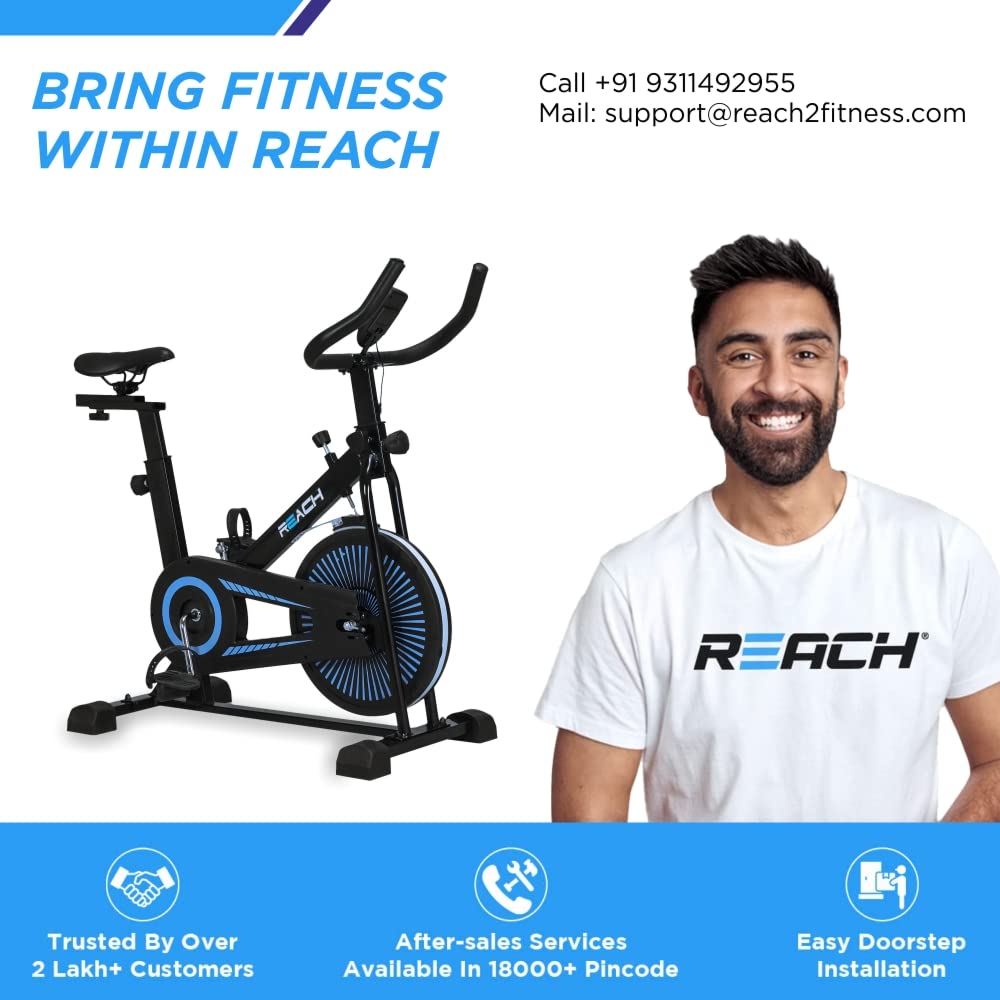 ELEV8 by Reach Apollo Spin Bike | 6.5 KG Flywheel | 8 Levels of Adjustable Resistance | Max User Weight 110 KG | LCD Monitor | Exercise Bike for Home Workout | 12 Months Warranty