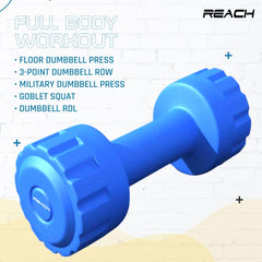 Reach PVC Dumbbell Set Weights| Pack of 2 For Strength Training Home Gym Fitness & Full Body Workout | Easy Grip & Anti- slip Dumbbell for Weight loss (2kg, Blue)