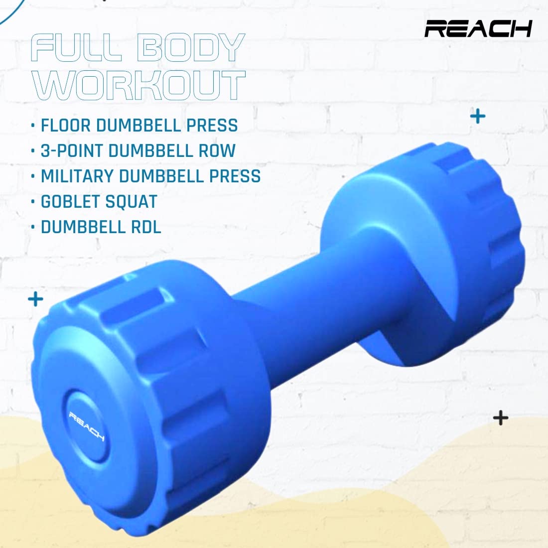 Reach PVC Dumbbell Set Weights| Pack of 2 For Strength Training Home Gym Fitness & Full Body Workout | Easy Grip & Anti- slip Dumbbell for Weight loss (1kg, Blue)