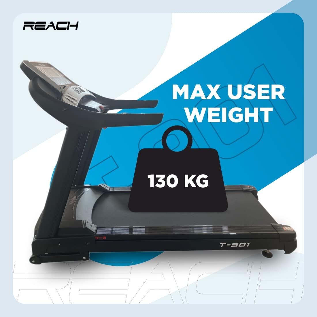 Reach T-901 7 HP Peak DC Motor Premium Treadmill | Automatic Incline with Powerful Motor | Home Exercise & Running Machine | LCD Display with 24 Preset Programs | 24 km/hr Max User Weight 130 Kgs