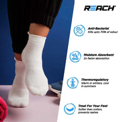 REACH Bamboo Ankle Socks for Men & Women | Breathable Mesh & Odour Free Socks | Sports & Gym Socks | Soft & Comfortable | Pack of 3 | White