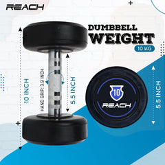Reach Round Rubber Dumbbells 10 Kg Set of 2 for Men & Women | Gym Equipment Set for Home Gym Workout & Exercise | for Strength Training & Fitness Accessories & Tools