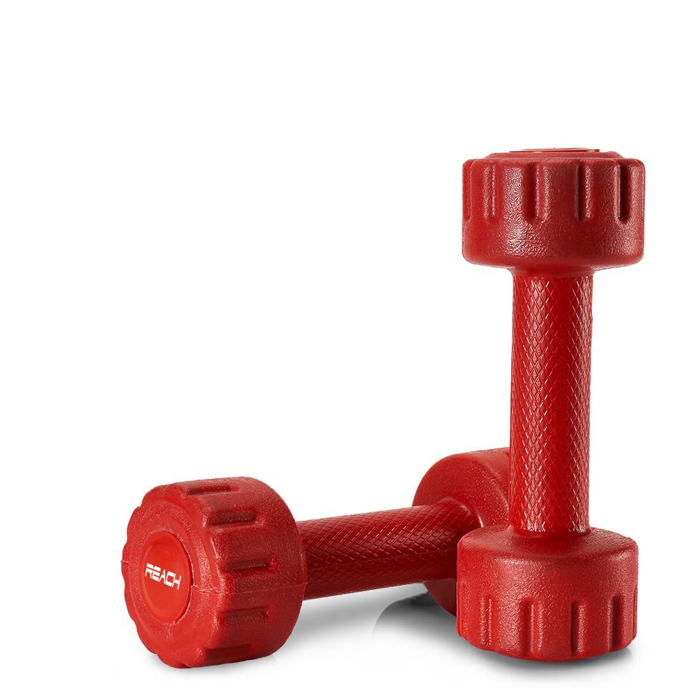 Reach PVC Dumbbell Set Weights| Pack of 2 For Strength Training Home Gym Fitness & Full Body Workout | Easy Grip & Anti- slip Dumbbell for Weight loss (5kg, Red)