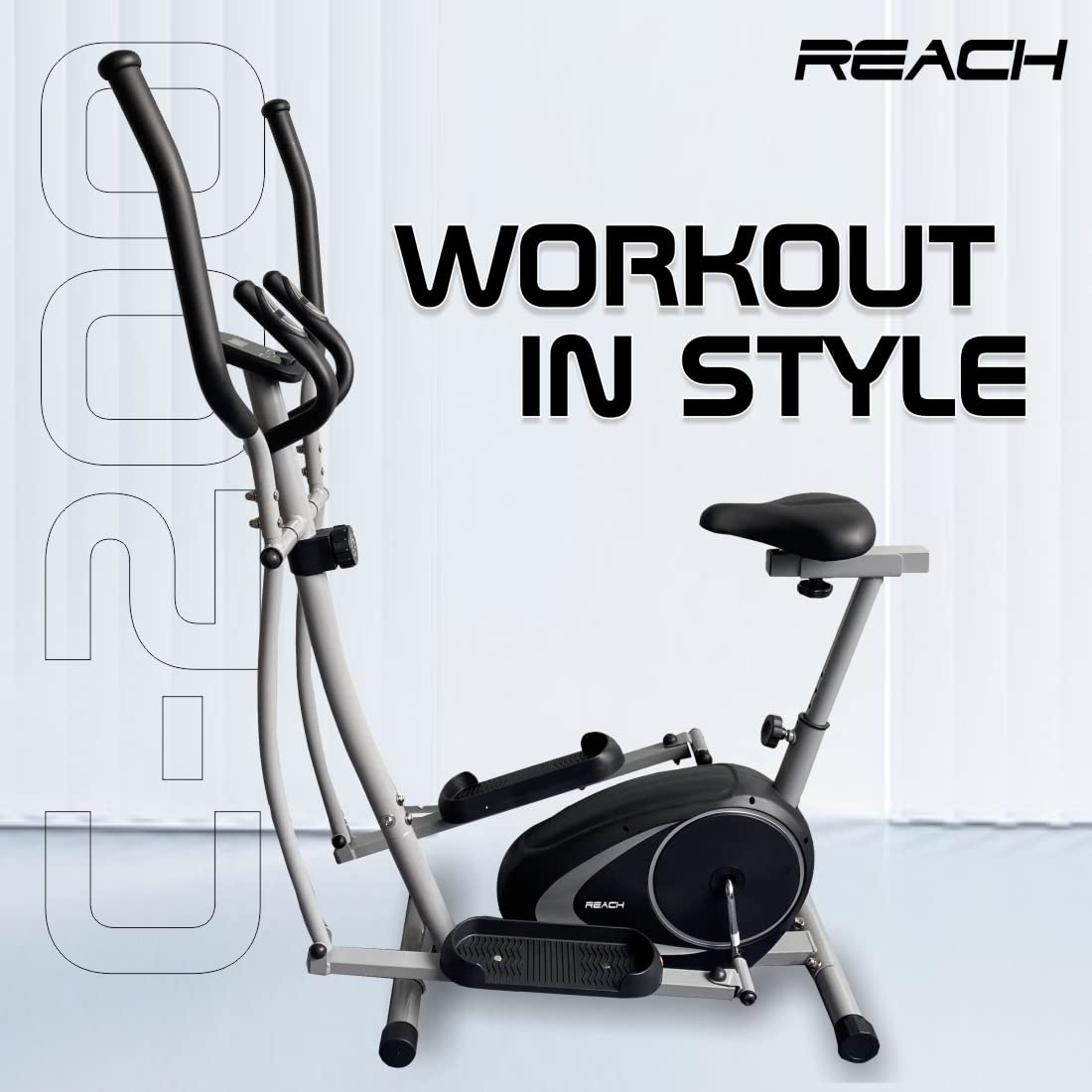 Reach C-200 Elliptical Cross Trainer with 4 Kg Flywheel for Home Gym | Exercise Cycle with 8 Level Adjustable Resistance, LCD Display & Health Tracker | Fitness & Cardio Training | 12 Months Warranty