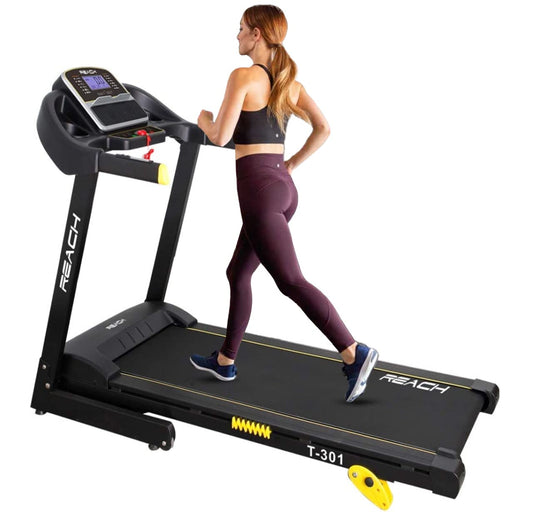 Reach T-301 Folding Treadmill Peak 4 HP | Foldable Home Fitness Equipment with LCD Display for Walking & Running | Cardio Exercise Gym Machine | 4 Incline Levels | 12 Preset or Adjustable Programs | Bluetooth Connectivity | 100 Kgs Max User Weight