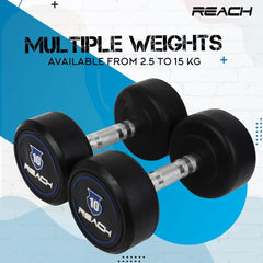 Reach Round Rubber Dumbbells 10 Kg Set of 2 for Men & Women | Gym Equipment Set for Home Gym Workout & Exercise | for Strength Training & Fitness Accessories & Tools