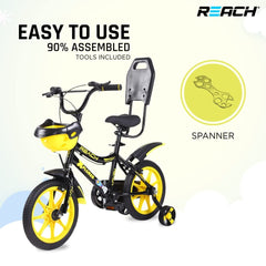 Reach Xplorer 14T Juniors Kids Cycle with ‎Training Wheels, for Boys & Girls | 90% Assembled | Frame Size:12 Inch | Ideal for Height: 3 ft + | Ideal for Ages 2-5 Years