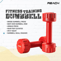 Reach PVC Dumbbell Set Weights| Pack of 2 For Strength Training Home Gym Fitness & Full Body Workout | Easy Grip & Anti- slip Dumbbell for Weight loss (2kg, Red)