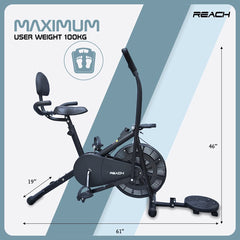 Reach AB-110BHT Air Bike Upright Exercise Cycle With Back Support Seat,Handles & Twister, Stationary Exercise Bike for Home Gym Best for Weight Loss