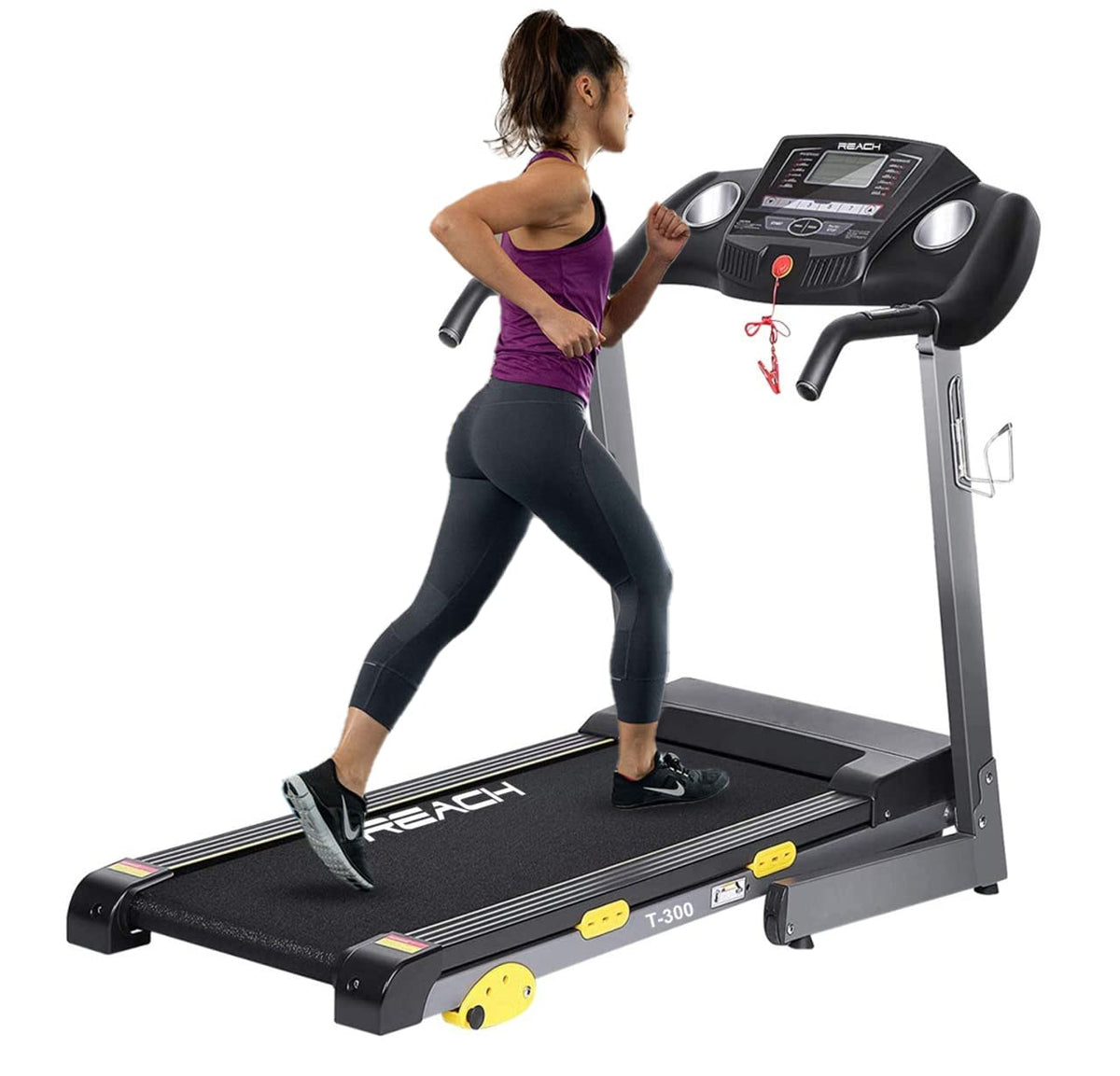 Reach T-300 [4 HP Peak] Motorized Treadmill for Home Gym | Hydraulic Foldable Exercise Machine with Manual Incline for Walking Jogging & Running & Cardio Fitness Training | Max User Weight 100 Kgs 12 km/hr