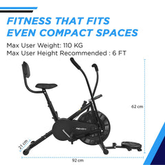 Reach AB-110 BST Air Bike Exercise Cycle with Moving or Stationary Handle | with Back Support Seat & Twister | Adjustable Resistance | Fitness Cycle for Home Gym