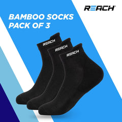 REACH Bamboo Ankle Socks for Men & Women | Breathable Mesh & Odour Free Socks | Sports & Gym Socks | Soft & Comfortable | Pack of 3 | Black