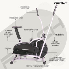 ELEV8 by Reach Orbitrek 2-in-1 Exercise Cycle & Elliptical Cross Trainer Equipment for Home | Adjustable Resistance | Cardio & Weight Loss | Max User Weight 100Kgs | 12 Months Warranty