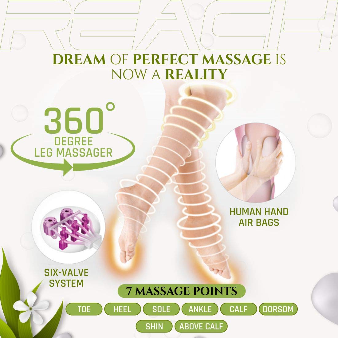 Reach Mellow Leg, Calf & Foot Massager | Air Compression Leg Massager for Pain Relief, Muscle Relaxation & Blood Circulation | Portable Air Pressure Massager