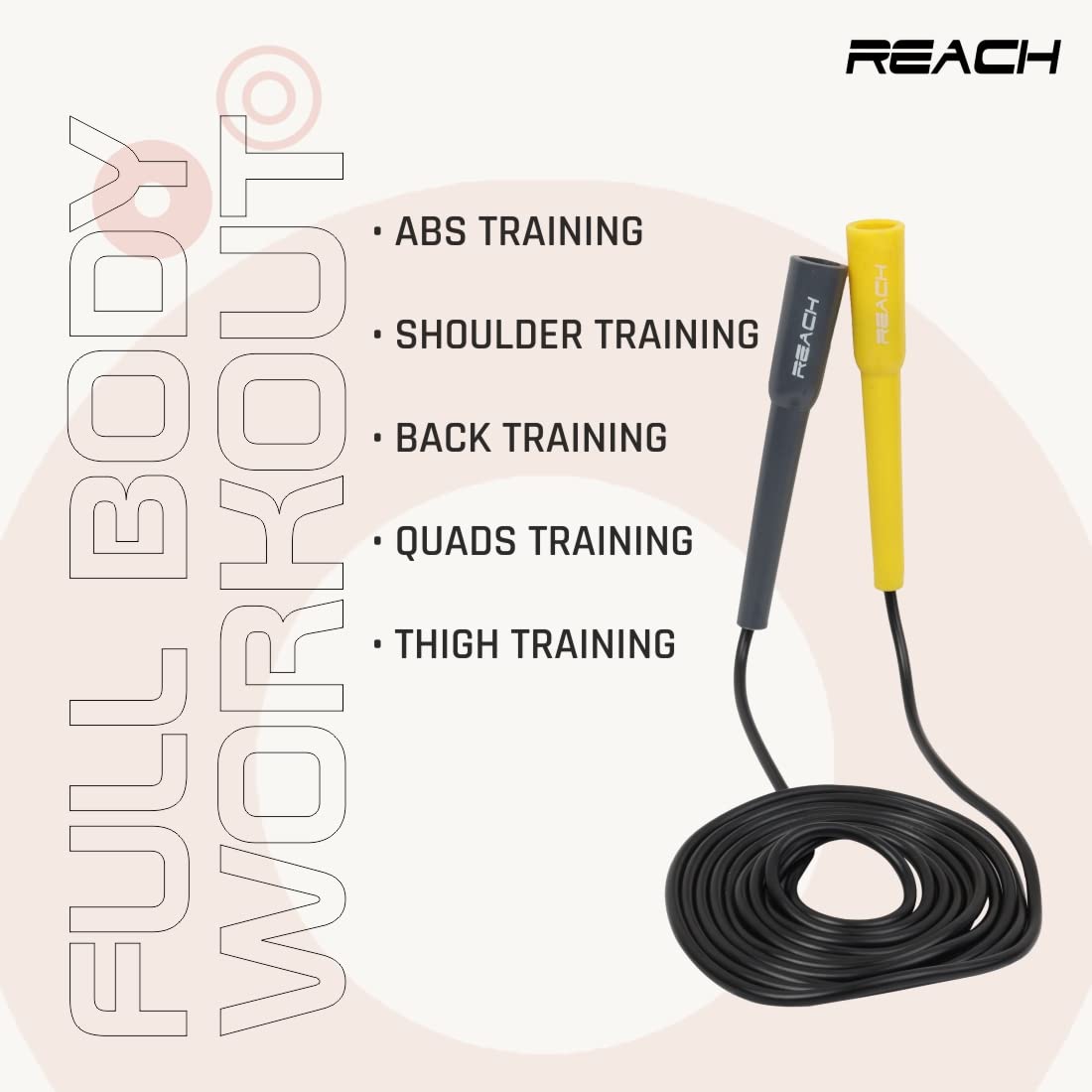 Reach Skipping Rope for Men, Women & Children | Jumping Rope for Exercise, Workout & Weight loss | Best for Home gym| Premium and tangle free Jumping rope (Yellow & Grey)