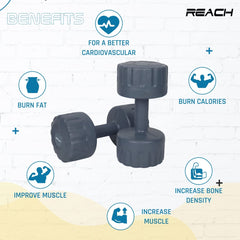 Reach PVC Dumbbell Set Weights| Pack of 2 For Strength Training Home Gym Fitness & Full Body Workout | Easy Grip & Anti- slip Dumbbell for Weight loss (5kg, Grey)