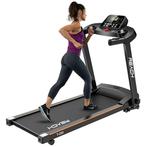 Reach T-200 4 HP Peak | Motorized Treadmill with Manual Incline for Home fitness Jogging Running and Cardio Training | LCD Display with 12 Preset Workouts Exercise Machine | Max User Weight 100 kgs 12 Km/hr