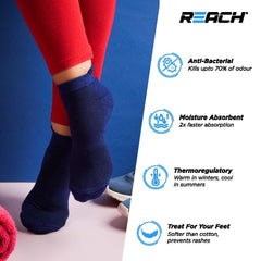 REACH Bamboo Ankle Socks for Men & Women | Breathable Mesh & Odour Free Socks | Sports & Gym Socks | Soft & Comfortable | Pack of 3 | Sky Blue, Lavender & Navy Blue